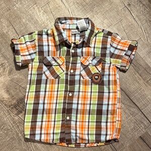 5/$15Plaid Short-Sleeve Button-Down Shirt - Orange, Green & Blue size 6
